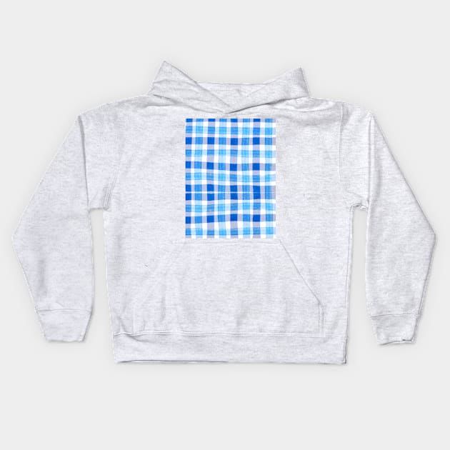 Blue and white gingham pattern Kids Hoodie by craftydesigns